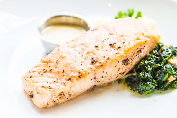 poached salmon with veggies