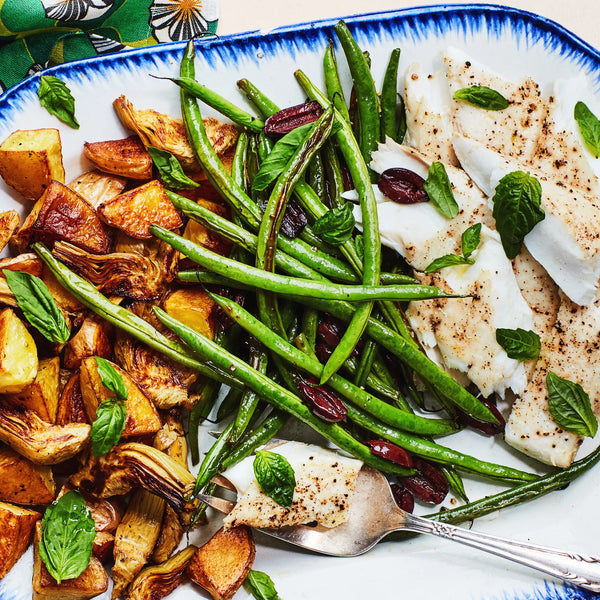 alaskan halibut with roasted nicoise salad