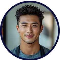 Portrait of a young man with short dark hair and a slight smile, wearing a gray shirt and dark jacket.