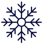 blue symmetrical snowflake icon with six branches