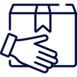 Hand holding a box icon representing delivery or handling