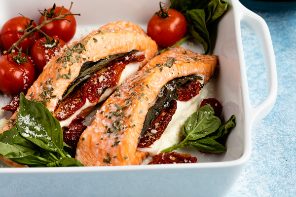 Keto-friendly Caprese Stuffed Salmon