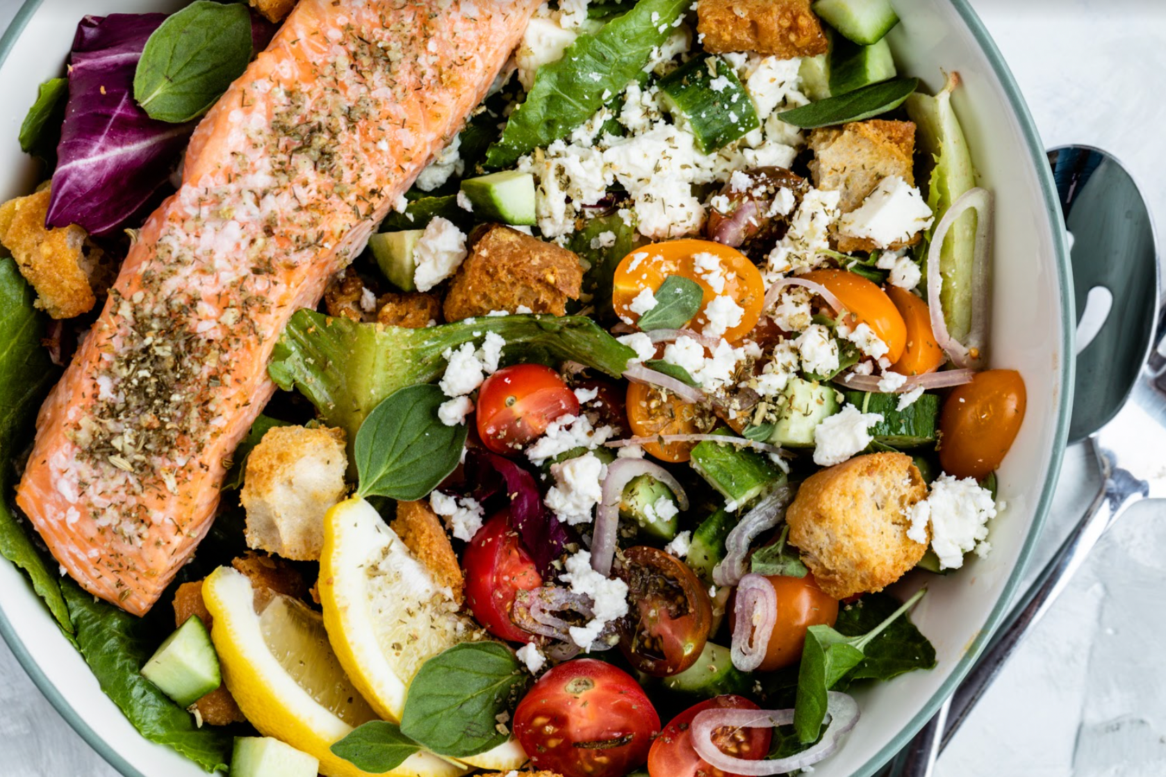Luscious Greek Salad with Salmon