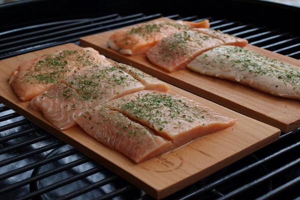 salmon fillets on a grill