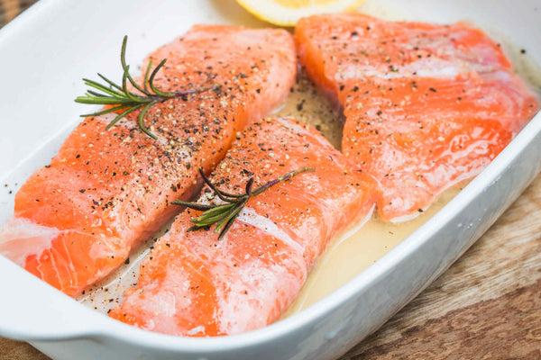 salmon on white background
