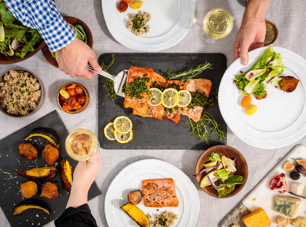 family meal with wild sockeye salmon